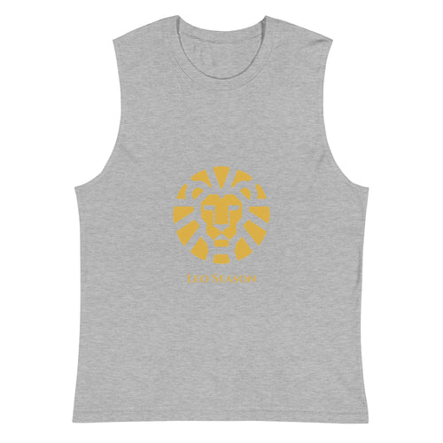 Lion Muscle Shirt in Athletic Heather — Leo Season gold lion men's zodiac tank
