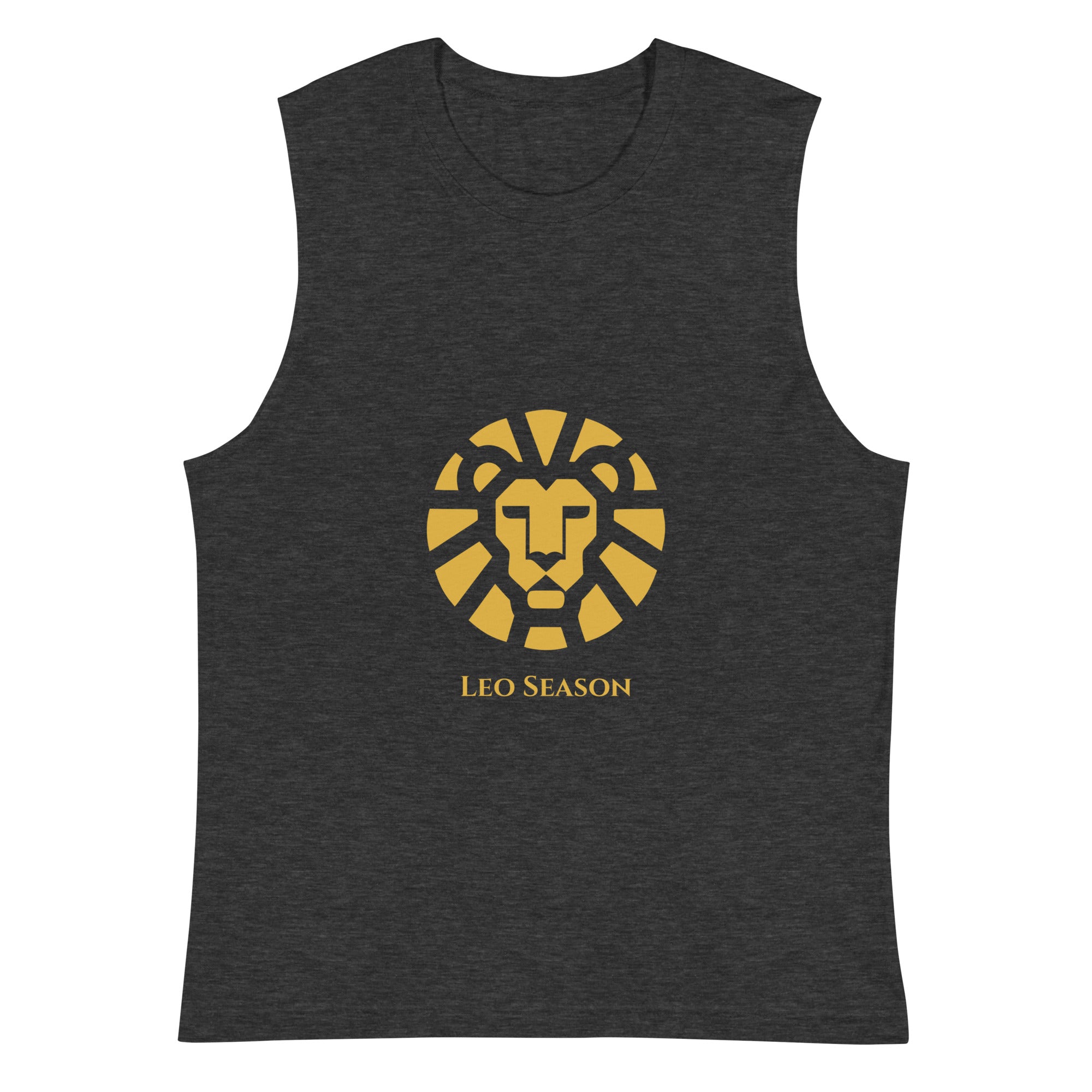 Lion Muscle Shirt in Dark Grey Heather — Leo Season gold lion men's zodiac tank