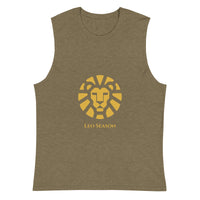Lion Muscle Shirt in Heather Olive — Leo Season gold lion men's zodiac tank