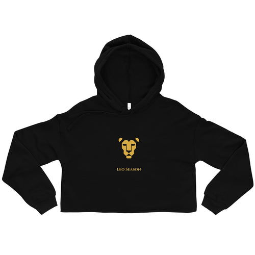 Lioness Crop Hoodie in Black — Leo Season gold lion women's zodiac cropped hoodie
