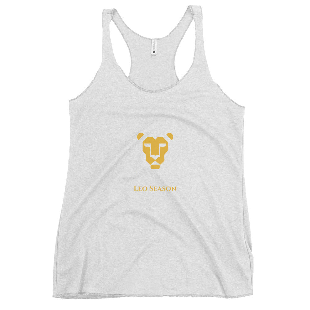 Lioness Racerback Tank in Heather White — Leo Season gold lion women's zodiac top