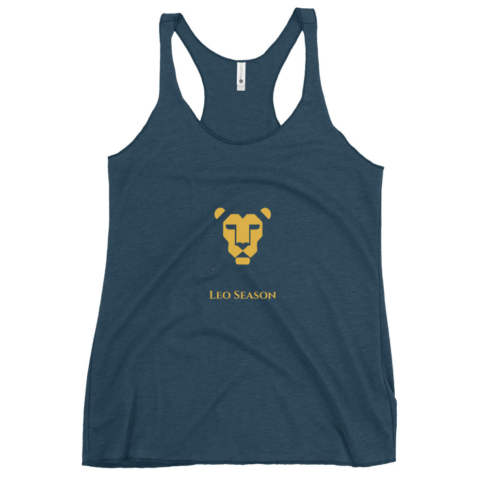 Lioness Racerback Tank in Indigo — Leo Season gold lion women's zodiac top