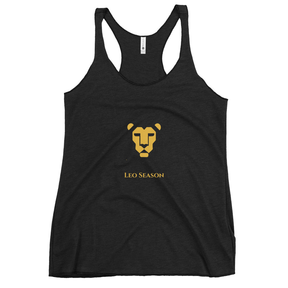 Lioness Racerback Tank in Vintage Black — Leo Season gold lion women's zodiac top