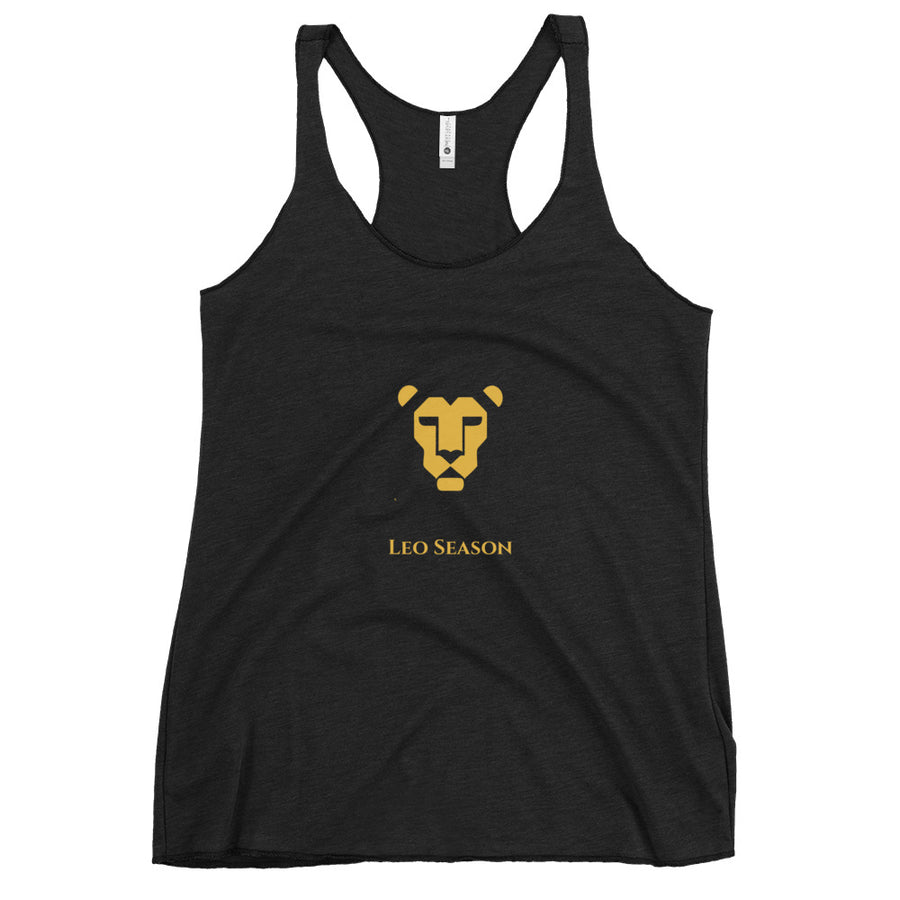 Lioness Racerback Tank in Vintage Black — Leo Season gold lion women's zodiac top