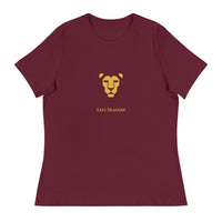 Lioness Fire Tee in Maroon — Leo Season gold lion women's zodiac t-shirt